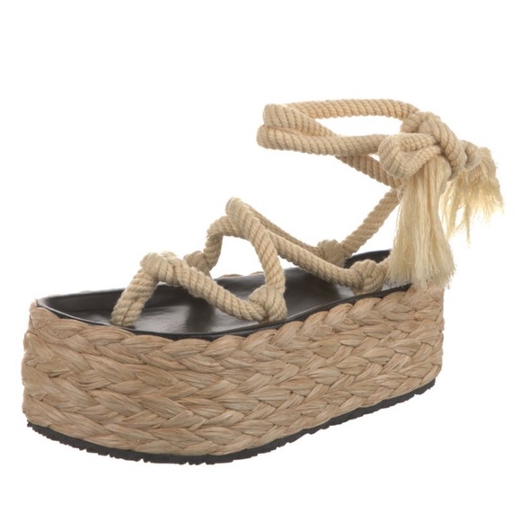 Isabel Marant Jute Raffia Platform Lace Up Espadrilles Sandals 9 40 - Picture 5 of 8